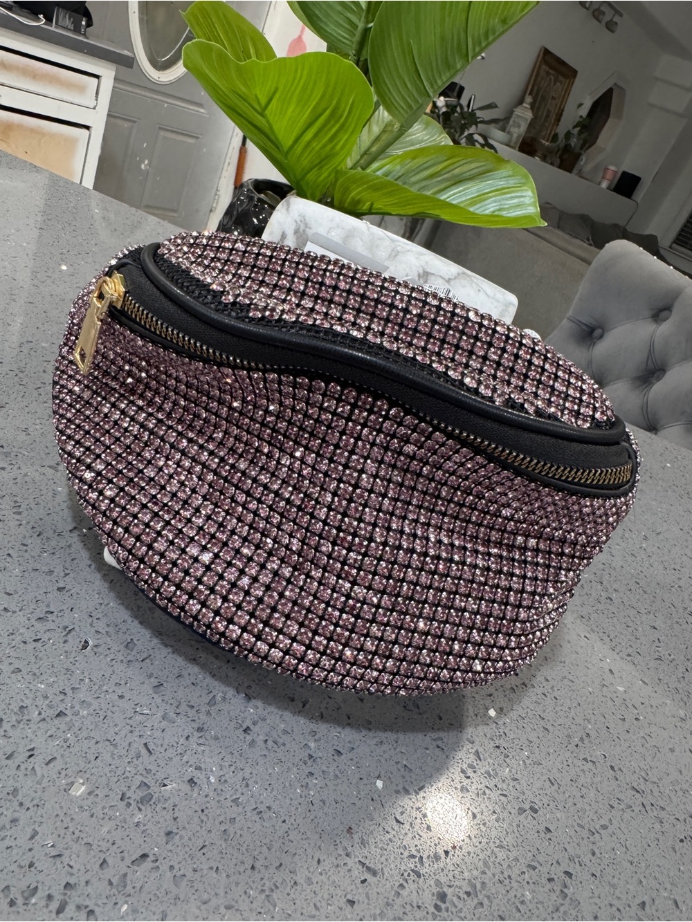 Embellished Rhinestone Waist Bag - Pink